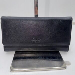 Rolfs Black Genuine Leather Trifold Wallet Organizer with ID Window and Zippers